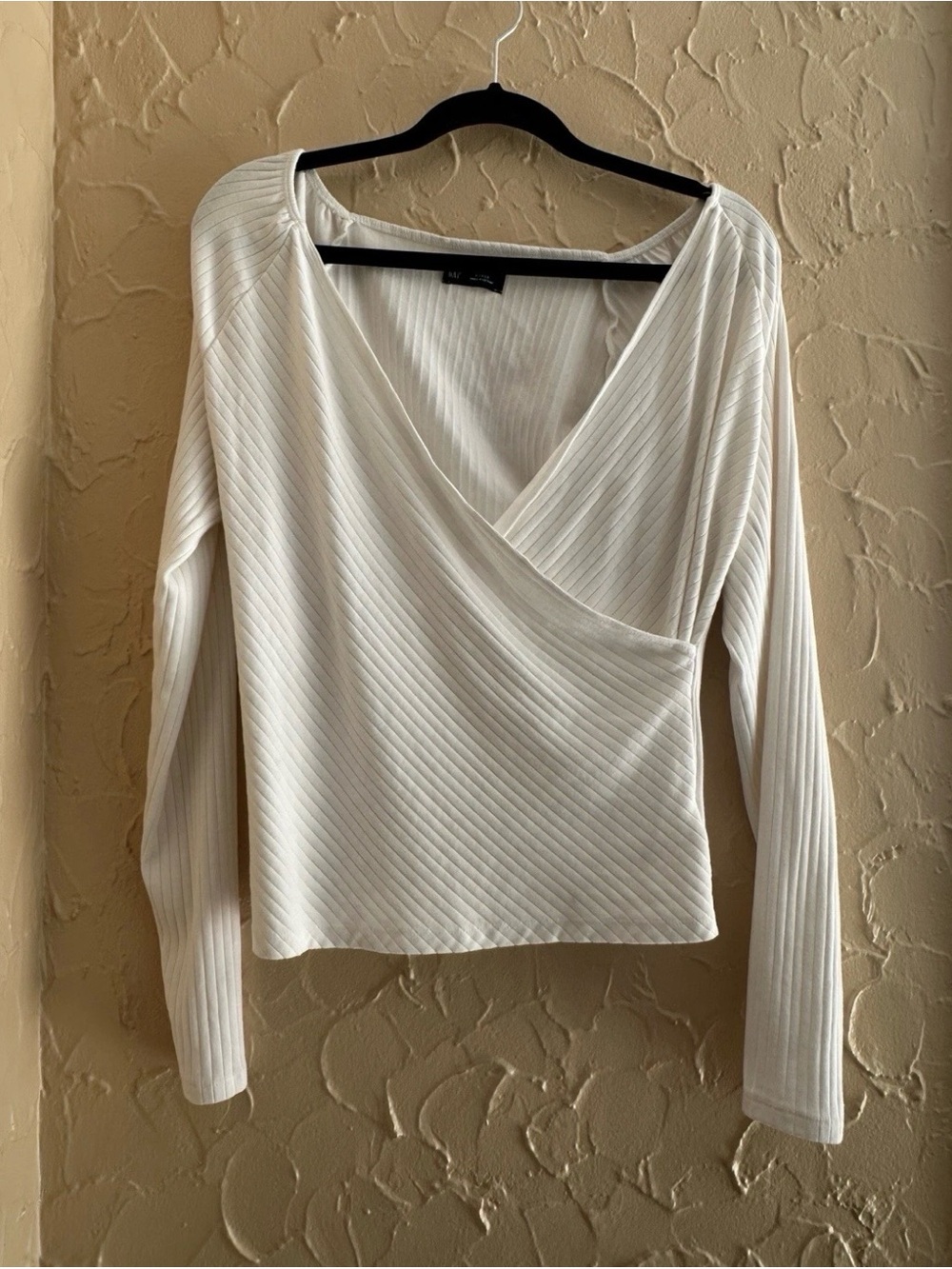 GAP Cream Ribbed Wrap-Front Long Sleeve Top